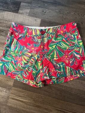 Tropical Print Women's Cotton Shorts in Coral